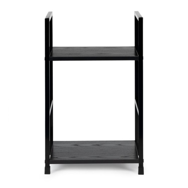 Ξύλινο Κομοδίνο με 2 Ράφια στυλ Loft Μαύρο CWJ302448-Black MODERNHOME