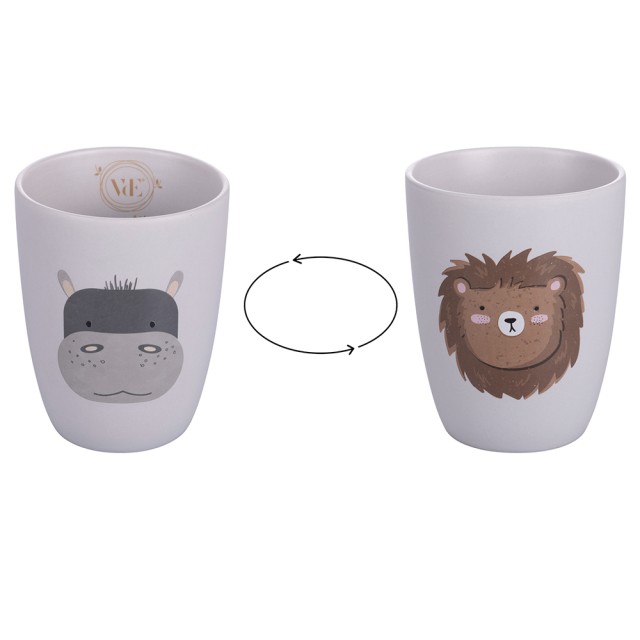 Villa dEste Home Ποτήρι Οδοντόβουρτσας και Στυλό από Πορσελάνη New Bone China με Διπλής Όψης Σχέδιο Ιπποπόταμος και Λιοντάρι - Les Petites Safari 5923314