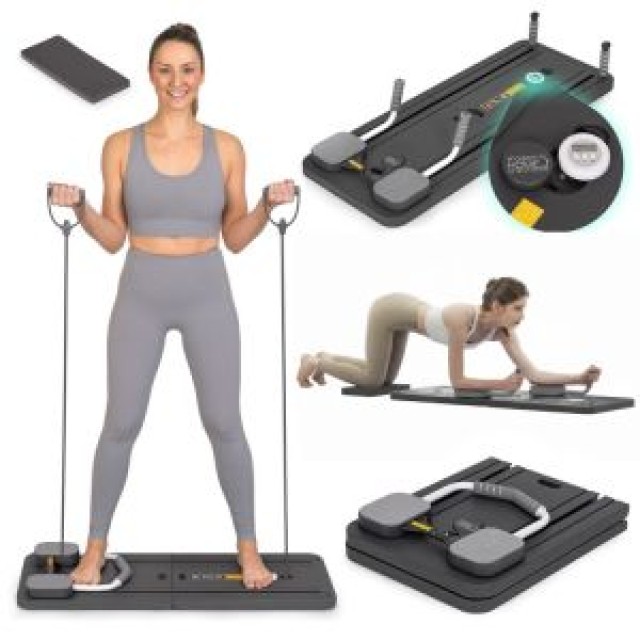 ModernHome Πολυλειτουργικός πάγκος άσκησης Pilates Reformer με αναδιπλούμενη οθόνη LCD GB-PL-01