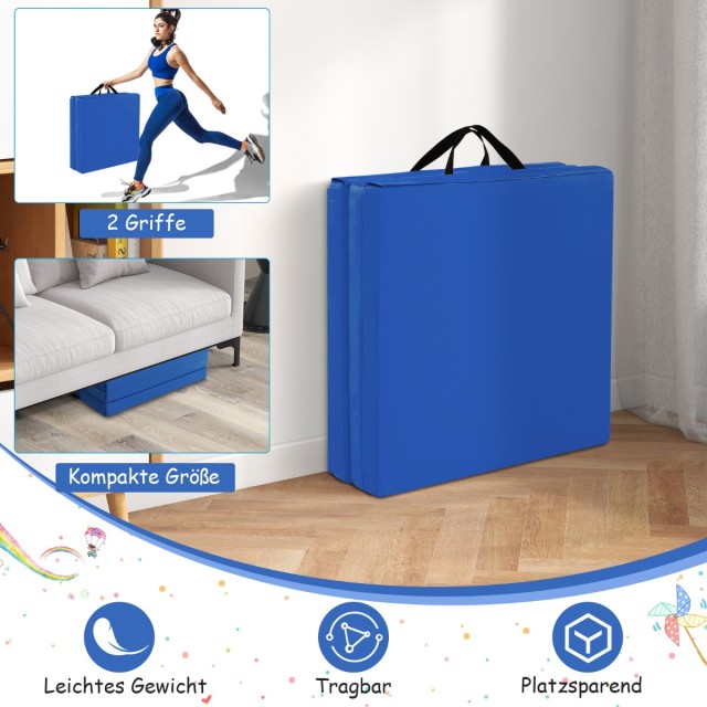 Costway  Πτυσσόμενο μαλακό αντιολισθητικό στρώμα γυμναστικής με 2 λαβές 180 x 60 x 5 cm Μπλε ναυτικό FH10093NY