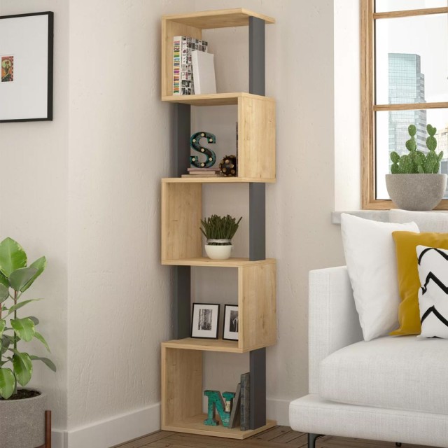 BAKAJI Μοντέρνα Βιβλιοθήκη Ραφιέρα 5 Ραφιών 161x35x30εκ Γραφείου Δρυς Γκρι 02813696