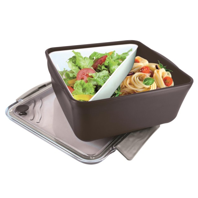 Cook Concept Πλαστικό Φαγητοδοχείο με Αφαιρούμενο Διαμέρισμα και Βαλβίδα, Γκρι - 20 x 8.8 x 18.7 cm KA1207-Dgrey
