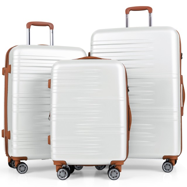 Costway Σετ 3 Σκληρών Βαλιτσών με Κλειδαριά TSA, Τηλεσκοπική Λαβή Αλουμινίου & 4 Τροχούς - Λευκό BL10015WH