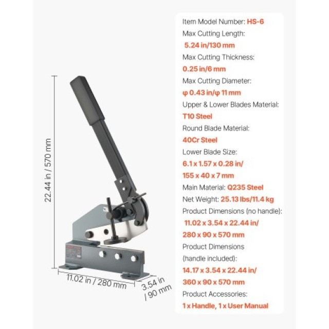 VEVOR Χειροκίνητος Κοπτήρας Μετάλλων 155 mm με Βαρέως Τύπου Βάση για Ακρίβεια και Δύναμη TSJBJCGK6YC0ZL86X001V0