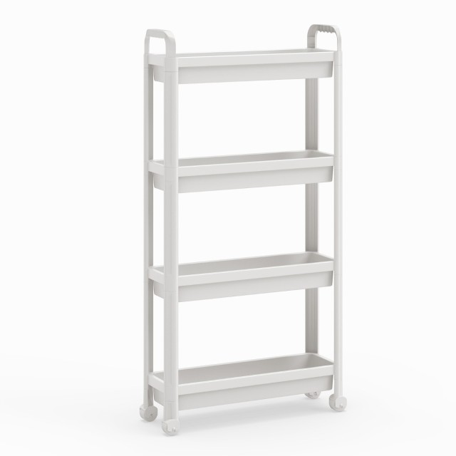 Costway Στενό τροχήλατο ράφι 4 επιπέδων με λαβές για κουζίνα και μπάνιο, λευκό, 103 x 18,5 x 54 cm JZ10421WH