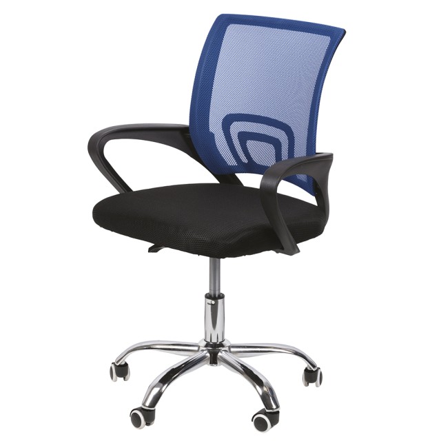 Galileo Καρέκλα γραφείου με ρόδες, διάτρητη πλάτη, ρυθμιζόμενο ύψος, σε μαύρο και μπλε χρώμα Deluxe 2188573