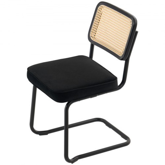 VEVOR Σετ 2 τμχ  Καρέκλες Τραπεζαρίας με Βελούδινη Επένδυση και Rattan 45 x 57 x 83,5 cm Μαύρο TBYCYTERHS20VLE0IV0