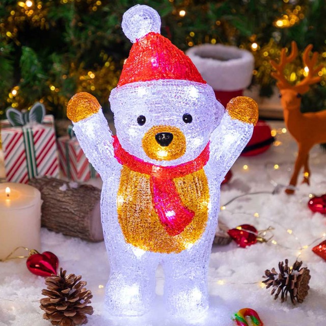 BAKAJI Ορθοστατούσα Ακρυλική Φιγούρα Αρκουδάκι με LED για Χριστούγεννα, Κατάλληλη για Εξωτερικούς και Εσωτερικούς Χώρους 02814636