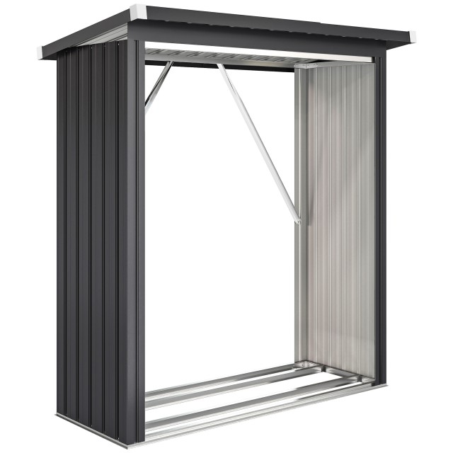 Outsunny Αποθήκη Καυσόξυλων Εξωτερικού Χώρου από Ατσάλι, Με Ανασηκωμένη Βάση και Κεκλιμένη Οροφή, 150x66.5x150 εκ., Σκούρο Γκρι 84H-422V00CG