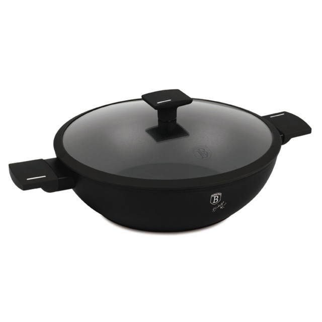 Berlinger Haus Αντικολλητικό Τηγάνι Wok 30cm με Γυάλινο Καπάκι, Matte Black Collection BH-8182