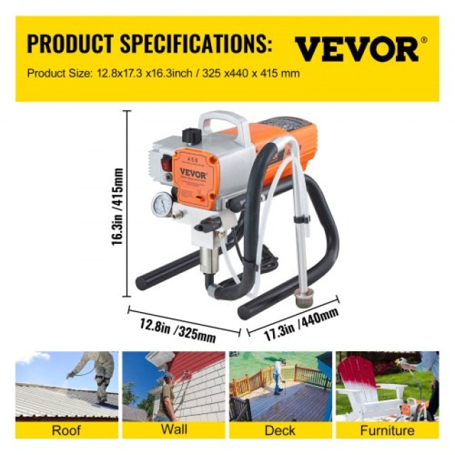 VEVOR Πιστόλι Βαφής Υψηλής Πίεσης 1800W  ZS1800W25LMINJREVV2