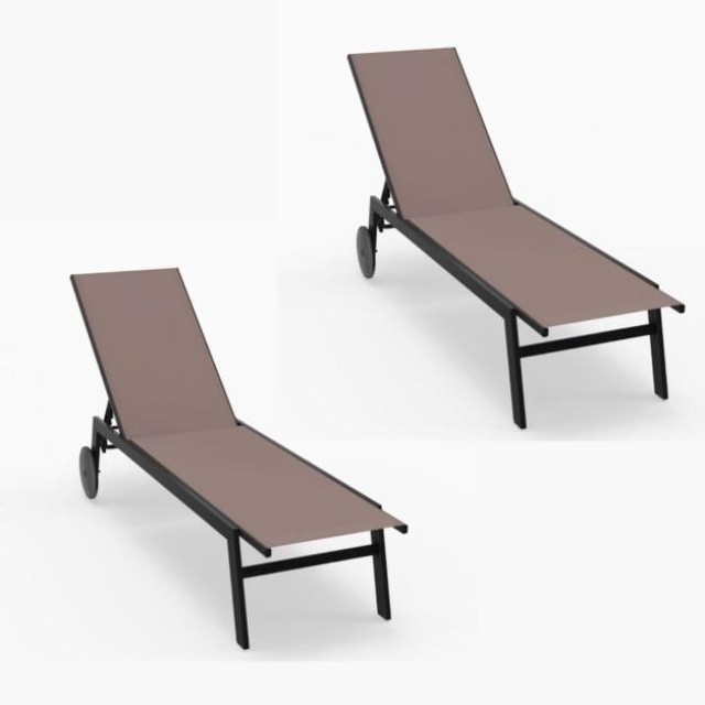 Costway Σετ 2 Καφέ Ξαπλώστρες με Ρυθμιζόμενη Πλάτη και Ρόδες για Κήπο NP12860CF-2