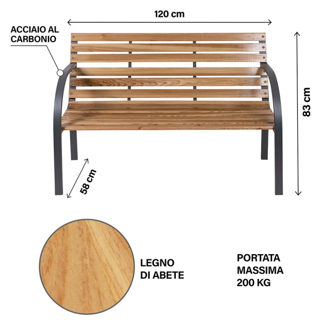 Galileo Ξύλινο παγκάκι από έλατο με δομή από ανθρακούχο χάλυβα 120x58x83 cm Est 2179451