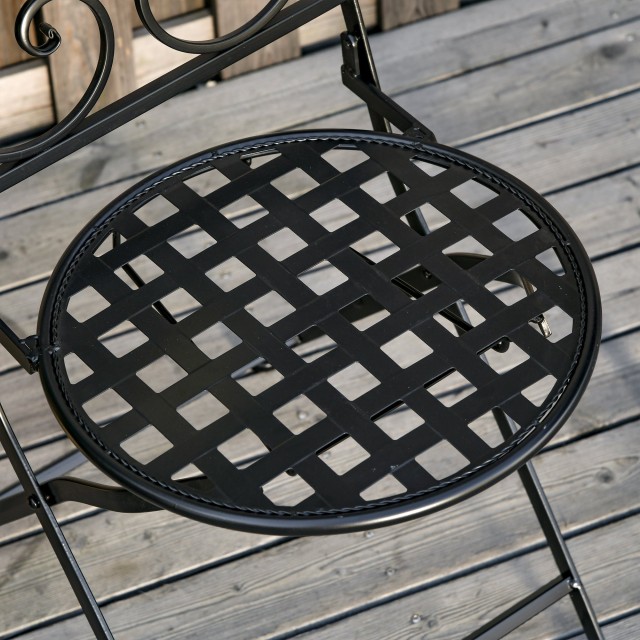 Τραπέζι και καρέκλες κήπου Outsunny Σετ 3 τεμαχίων, Πτυσσόμενα μεταλλικά έπιπλα εξωτερικού χώρου με χρωματιστή Majolica 84B-524