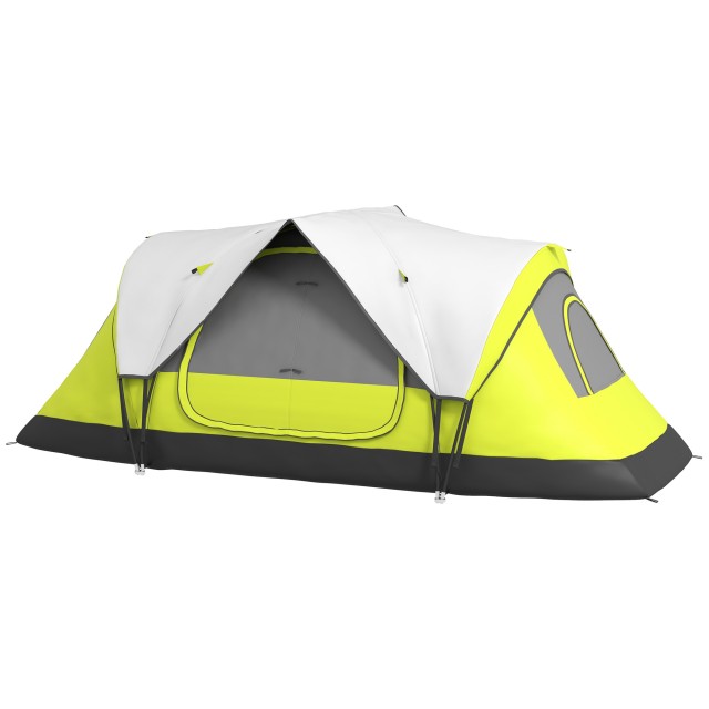 Σκηνή Camping Outsunny 4 ατόμων με 2 Χώρους Χώρους, από Πολυεστέρα και Fiberglass, 450x215Px180 cm, Πράσινο A20-422V00YG