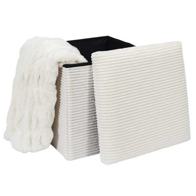 Πτυσσόμενο Σκαμπό με Αποθηκευτικό Χώρο Μπεζ 38 x 38 x 38 cm Home Deco Factory HD0276