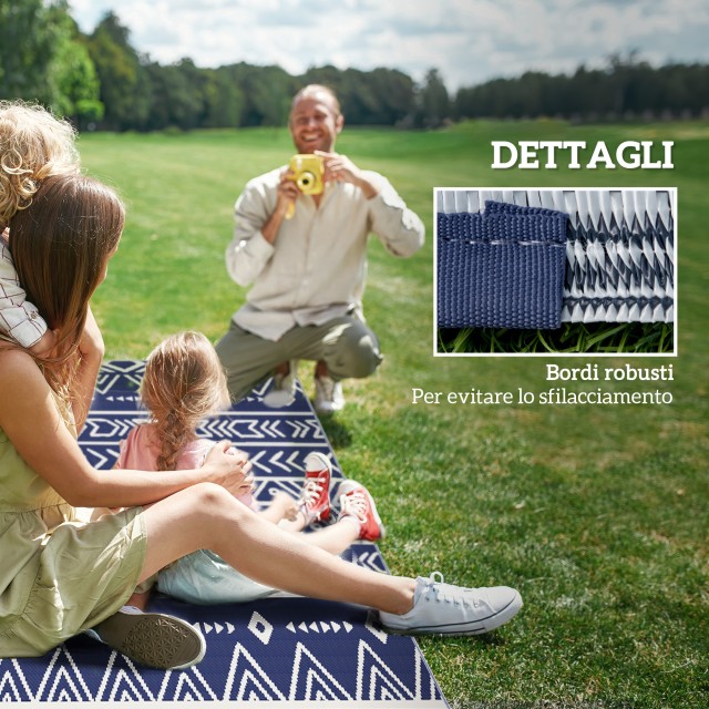 Outsunny Αναστρέψιμο Εξωτερικό Χαλί Γεωμετρικού Στυλ με Τσάντα Μεταφοράς, 182x274 εκ., Μπλε και Λευκό 84J-066V00BU