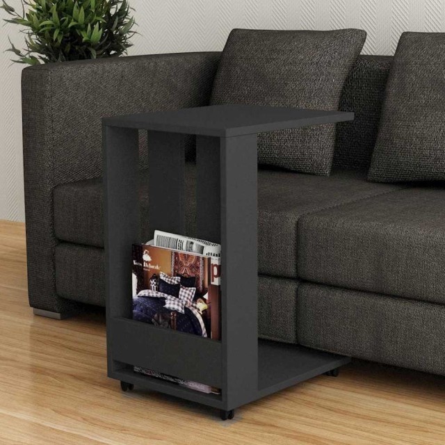 Shally Dogan Βοηθητικό τραπεζάκι με ρόδες μοντέρνου σχεδιασμού για κρεβάτι ή καναπέ, ανθρακί χρώμα 02815278