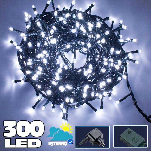 BAKAJI Φωτεινή Γιρλάντα 300 LED Ψυχρό Λευκό για Εσωτερική και Εξωτερική Χρήση με Controller 8 Λειτουργιών 01827043