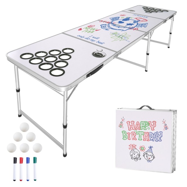 VEVOR Φορητό Τραπέζι Beer Pong 2,4 m, Αναδιπλούμενο, με Θήκες για Ποτήρια, Στυλό Dry Erase, Χειρολαβές Μεταφοράς και Ρυθμιζόμενο Ύψος, Λευκό ZDPJYXZDKK00F95RQ001V0