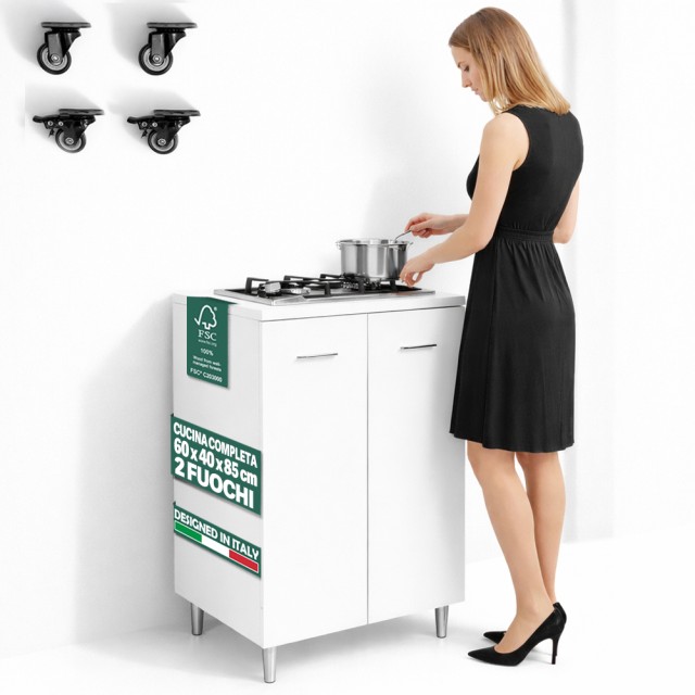 Shally Dogan Κουζίνα 60x40x85εκ Λευκή με 2 Εστίες Χυτοσιδήρου 02001951