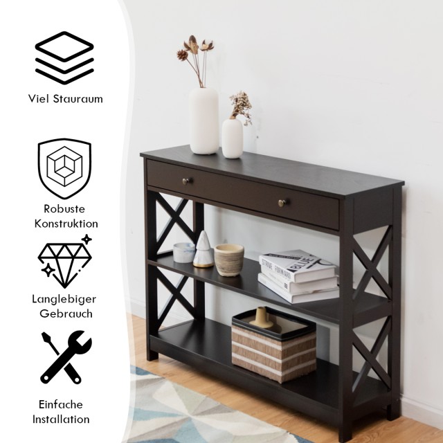 Costway Ξύλινος Καφέ Κονσόλα με Συρτάρι 100 x 30 x 80 cm HW66090CF