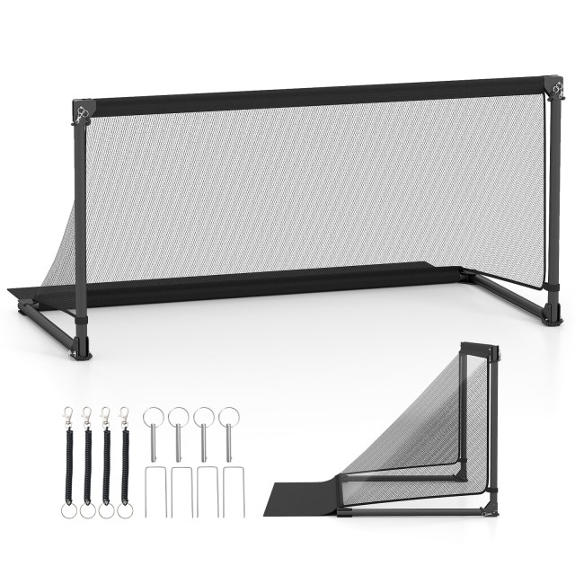 Costway Πτυσσόμενη Εστία Ποδοσφαίρου 150x71x76 εκ. με Μεταλλικό Σκελετό, Ανθεκτικό Δίχτυ PE και Πασσάλους Εδάφους, Μαύρη SP38528-L