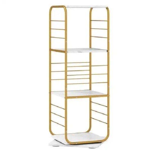 Costway Περιστρεφόμενη βιβλιοθήκη 4 επιπέδων 360° με μεταλλικό σκελετό σε χρυσό και λευκό, 115x40x40 cm JV13942GD