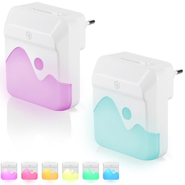 BAKAJI  2 Λάμπες Νυκτός LED με 3 Λειτουργίες RGB Λευκό Ρυθμιζόμενο Φωτισμό Σούρουπο  02837375