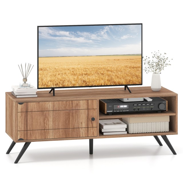 Costway Έπιπλο TV έως 55 με Ράφια και Ντουλάπι, Mid-Century Modern HV10875OA