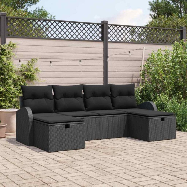 vidaXL Σετ Καναπέ με μαξιλάρι 6 pcs Μαύρο συνθετικό ρατάν 3359122