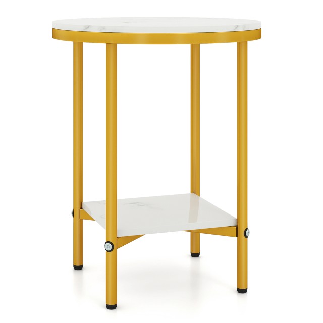 Costway Στρογγυλό Τραπεζάκι Σαλονιού 40,5 εκ. με Λευκή Μαρεμαροψημοποίηση & Χώρο Αποθήκευσης σε Λευκό + Χρυσό 51 x 40,5 x 40,5 εκ HV10819WH