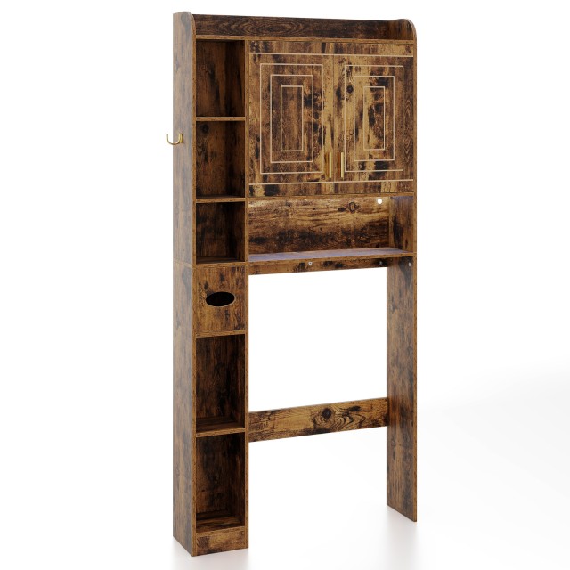 Costway Ντουλάπι Μπάνιου με 2 Πόρτες, 6 Ανοιχτά Ράφια και Θήκη Χαρτομάντηλων 171 x 59,5 x 80 cm, Καφέ  JV12820CF