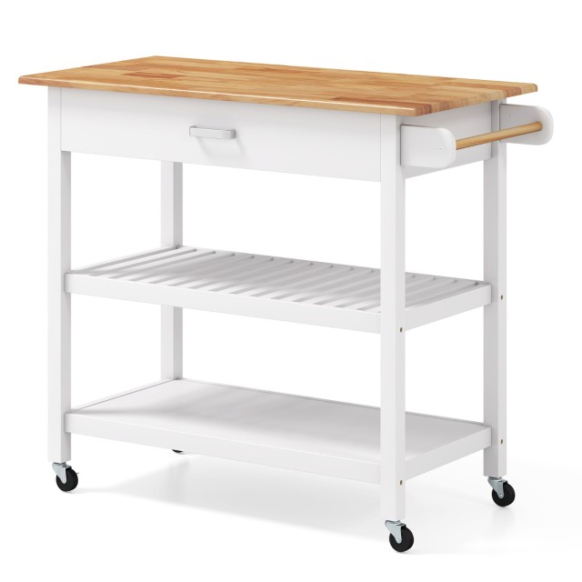 Costway Λευκός Κινητός Κουζινικός Καρότσι με Πάγκο και Συρτάρι KC58226WH