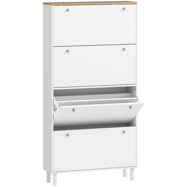 HOMCOM Λεπτή Παπουτσοθήκη με 4 Πτυσσόμενα Συρτάρια και Ρυθμιζόμενα Ράφια για 24-32 Ζευγάρια Παπούτσια, 80x23.5x157 εκ., Λευκό 837-651V00WT