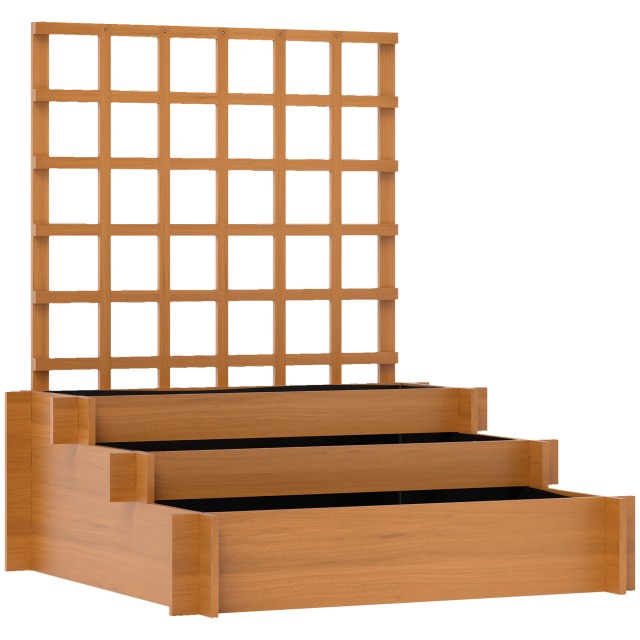 Outsunny Ξύλινη Ζαρντινιέρα με Τρίτης Επίπεδα Πέργκολα από Έλατο και Μη Υφασμένο Ύφασμα, 95x95x110 cm, Καφέ 845-870V00BN