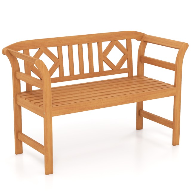 Costway Αδιάβροχο ξύλινο παγκάκι 2 θέσεων Rhombus από ακακία, έως 360 κιλά, 78,5 x 118 x 50 cm HW75087