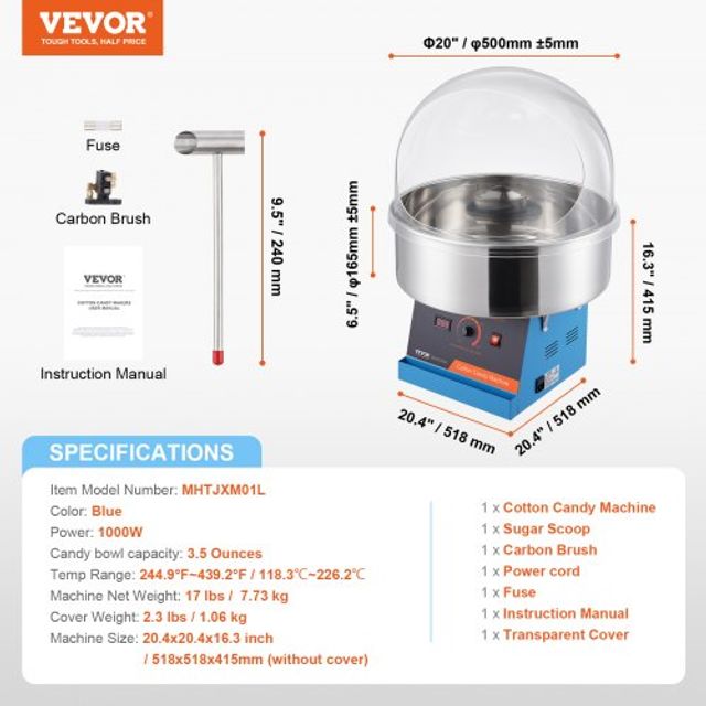 Μηχανή Μαλλιού της Γριάς VEVOR 1000W για Οικιακή Χρήση (Μπλε) TSMHTJLSHGXMH831AV2
