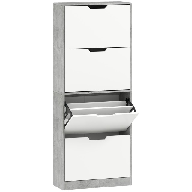 HOMCOM Μοντέρνα Εξοικονόμηση Χώρου Παπουτσοθήκη 4 Θυρών για 16 Ζευγάρια Παπουτσιών, 62.5x26x156 cm, Γκρι Τσιμέντο 837-131V01GY