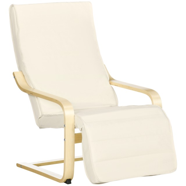 HOMCOM Πολυθρόνα Relax με Υποπόδιο 5 Επιπέδων και Προσκέφαλο, Ξύλο Σημύδας και Ύφασμα, 66,5x94x100 εκ., Κρέμα 833-132V00CW
