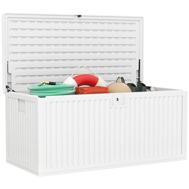 Outsunny Εξωτερικό μπαούλο 140L από αδιάβροχο και αυλακωτό PE, 140x68x68 cm, Λευκό 84G-786V00WT