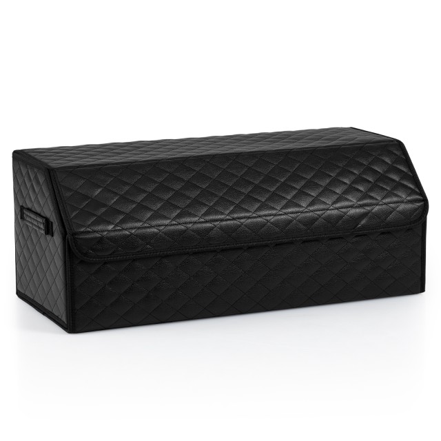 Costway Οργανωτής Πορτ-μπαγκάζ Αυτοκινήτου από Δέρμα με Καπάκι & Ευέλικτο Χωριστικό Καπιτονέ - Πτυσσόμενος 51L AX10017HF