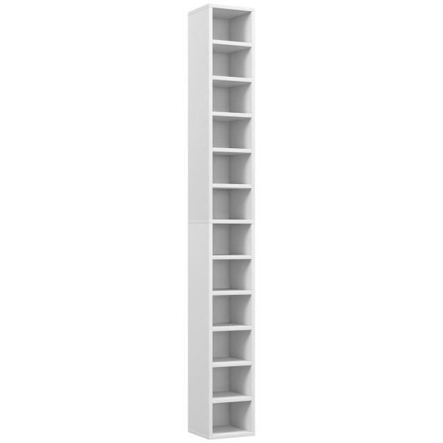 HOMCOM Ραφιέρα CD 12 Ραφιών για 204 CD, MDF/Μοριοσανίδα, 21x20x175 εκ., Λευκή 833-135V80WT