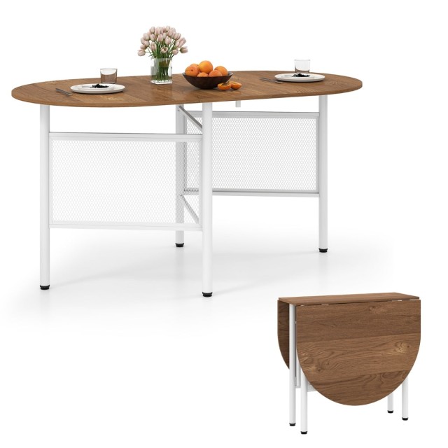 Costway Πτυσσόμενο Οβάλ Τραπέζι Φαγητού για 6-8 Άτομα σε Φυσικό Χρώμα KC59367NA