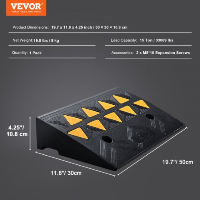 VEVOR Λαστιχένια Ράμπα Πεζοδρομίου 4.25 Ύψος, 11.8 Πλάτος, 19.7 Μήκος, 15T Βαρέως Τύπου για Οχήματα SJDLYPDGB1197IMYQV0
