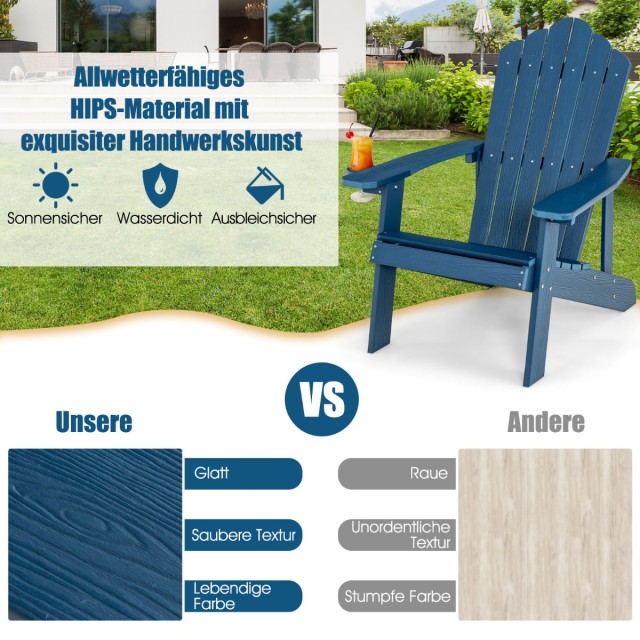 Costway Καρέκλα Κήπου Adirondack με Θήκη Ποτηριού Μπλε NP10983NY