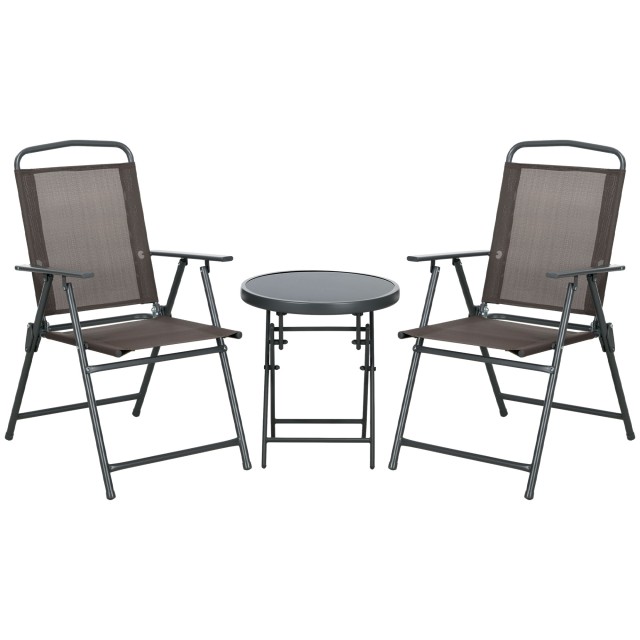 Outsunny Σετ Κήπου 3 Τεμαχίων με 2 Καρέκλες 53.5x64x93 cm και Τραπεζάκι Καφέ Ø45x50 cm, Μεταλλικό, Καφέ 84G-282V00BN