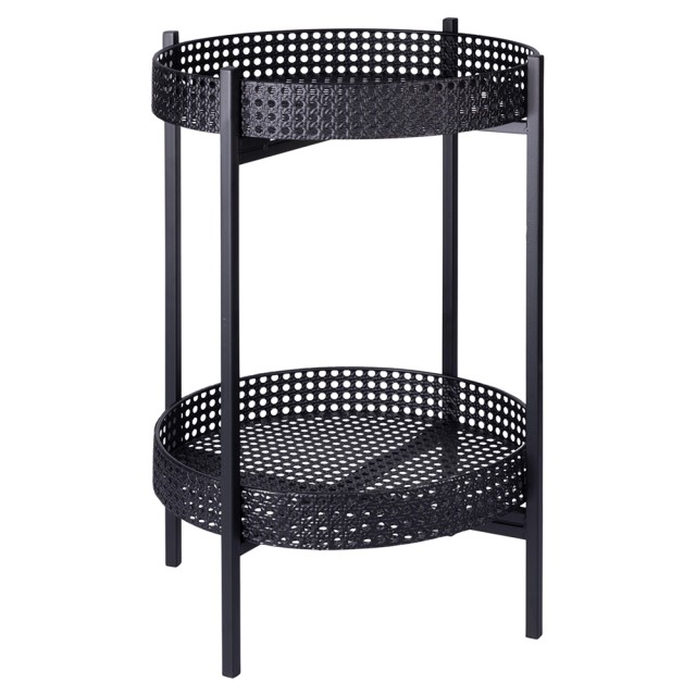 Galileo Πολυλειτουργικό τραπέζι Tavolino από σίδερο με 2 ράφια και όψη Viennese straw, μαύρη αναδιπλούμενη δομή Est. 5920958