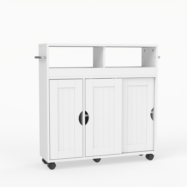 Costway Στενό τροχήλατο ντουλάπι μπάνιου με ρυθμιζόμενο ράφι, κρεμάστρα πετσέτας και συρόμενες πόρτες, 72 x 75 x 20 cm JV13166WH