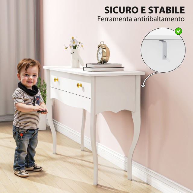 HOMCOM Τραπέζι τουαλέτας και κονσόλα εισόδου με ευρύχωρο συρτάρι από ξύλο, 100x40x74 εκ., Λευκό 83D-015V00WT